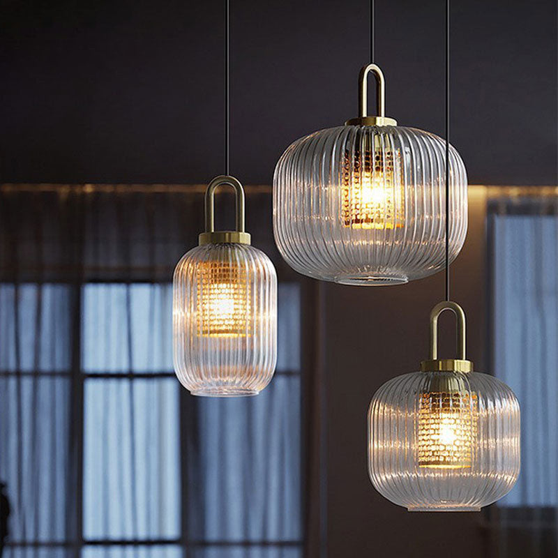 Modern Luxury Lantern Iron Glass 1-light Pendant Light for Living Room