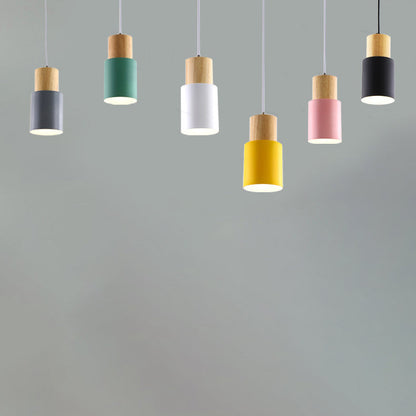 Contemporary Nordic Cylinder Metal Wood 1-light Pendant Light for Living Room