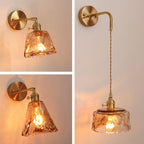 Modern Minimalist Eclectic Amber Glass Brass Iron Geometric 1-Light Wall Sconce Lamp For Living Room Lumendat