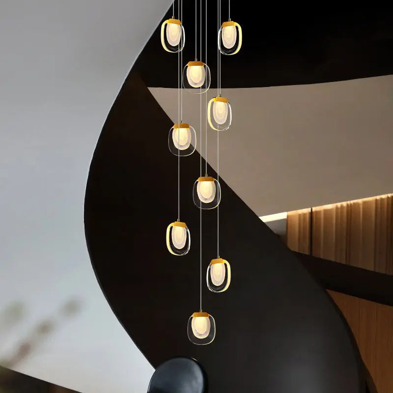 Contemporary Scandinavian Aluminum Crystal Round LED Chandelier for Living Room BulbSquare