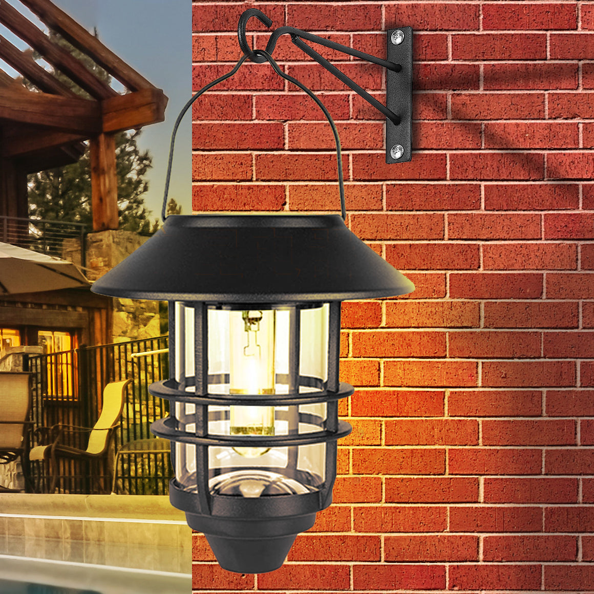 Contemporary Retro Solar Waterproof Aluminum Glass Lantern Cylinder 1-Light Hanging Wall Sconce Lamp For Outdoor Patio Lumendat