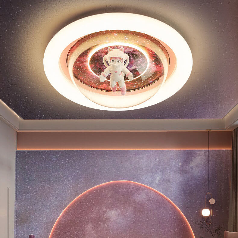 Lumendat Contemporary Creative Cartoon Pink Astronaut Unicorn Round Acrylic Resin LED Flush Mount Ceiling Light For Bedroom Lumendat