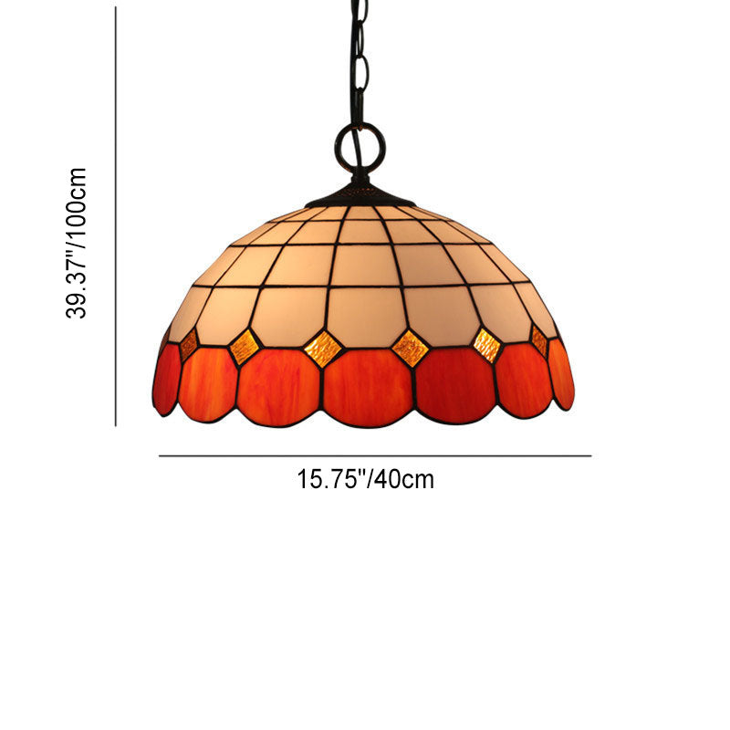 Tiffany Vintage Gemstone Stained Glass Dome 3-light Pendant Light BulbSquare