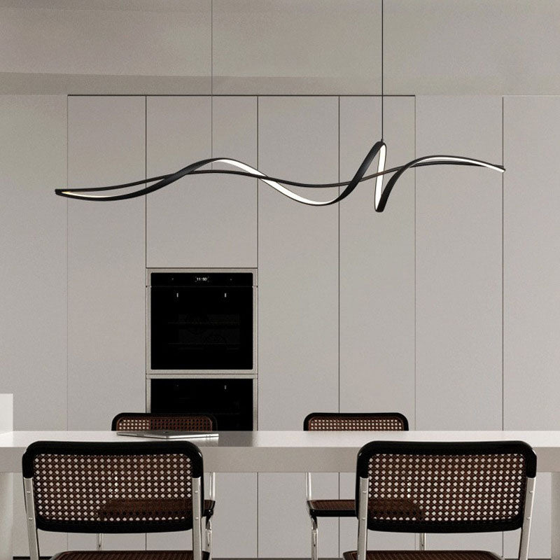 Modern Minimalist Wave Strip Line Iron Aluminium Silica LED Chandeliers Island Light for Dining Room