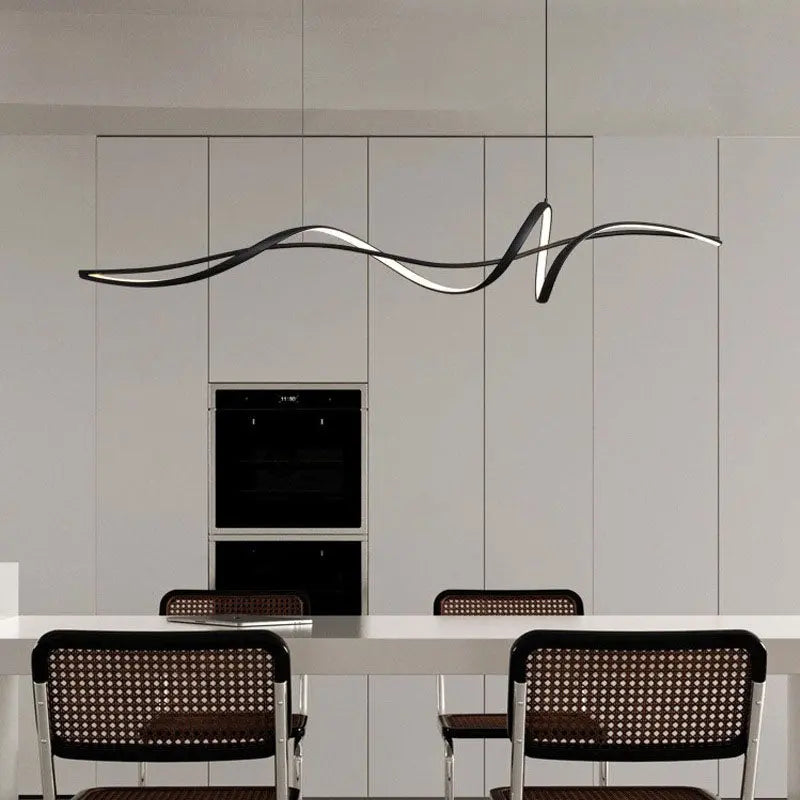 Modern Minimalist Wave Strip Line Iron Aluminium Silica LED Chandeliers Island Light for Dining Room Lumendat