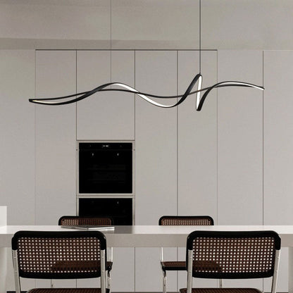 Modern Minimalist Wave Strip Line Iron Aluminium Silica LED Chandeliers Island Light for Dining Room