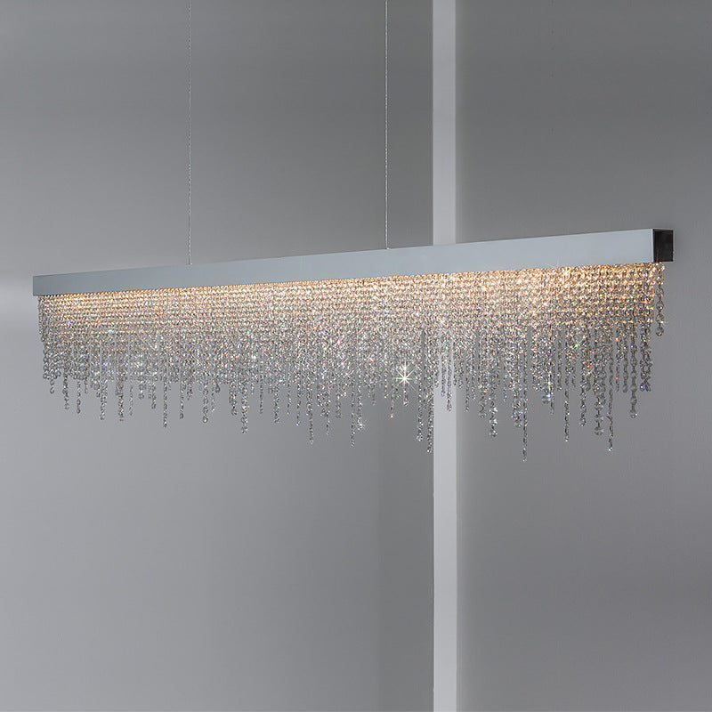 Contemporary Luxury Rectangular Stainless Steel Crystal LED Chandelier for Dining Room