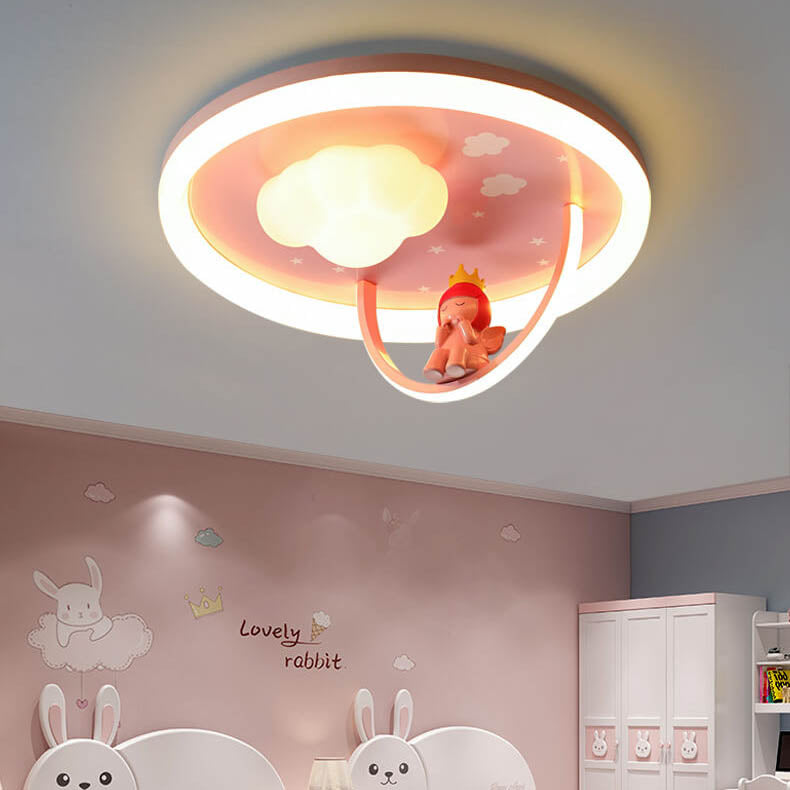 Lumendat Contemporary Creative Kids Cloud Round Resin Iron Acrylic LED Flush Mount Ceiling Light For Bedroom Lumendat