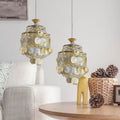 Traditional French Provincial Golden Shell Crystal Beads Round 1-light Pendant Light for Living Room BulbSquare