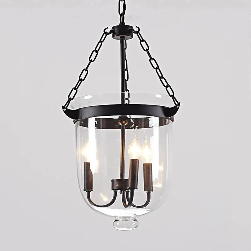 Traditional Rustic Round Glass Bucket Iron Candelabra 3-light Chandelier for Living Room Lumendat