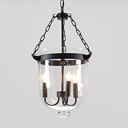 Traditional Rustic Round Glass Bucket Iron Candelabra 3-light Chandelier for Living Room