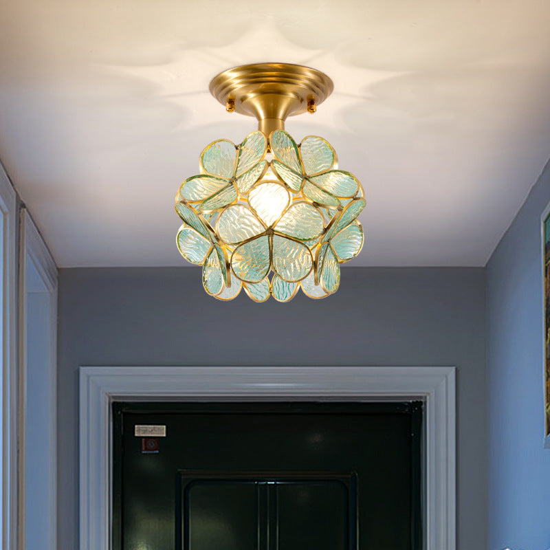 Modern Art Deco Petal Bubble Glass Shade Brass Frame 1-Light Semi-Flush Mount Ceiling Light For Living Room Lumendat
