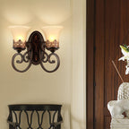 Traditional Vintage Round Glass Iron 1/2 Light Wall Sconce Lamp For Bedroom