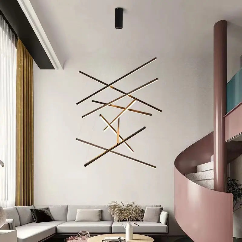 Nordic Light Luxury Iron Aluminum Geometric Line Combination LED Chandelier Lumendat