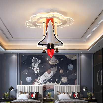 Contemporary Creative Iron Cartoon Aerospace Rocket Acrylic LED Kids Flush Mount Ceiling Light for Living Room