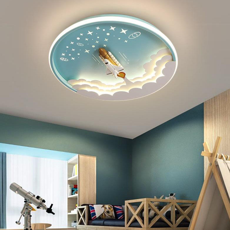 Lumendat Contemporary Creative Cartoon Rocket Unicorn Acrylic Round Shade LED Kids Flush Mount Ceiling Light For Bedroom Lumendat