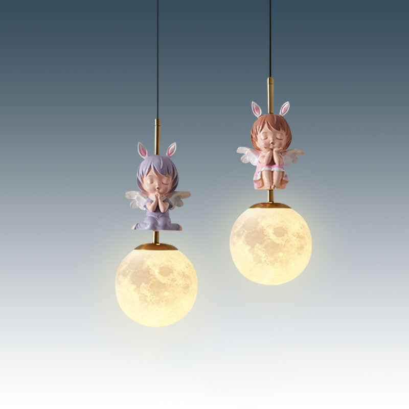 Lumendat Contemporary Nordic Kids Resin Glass Round Angel 1-Light Pendant Light For Bedside Lumendat