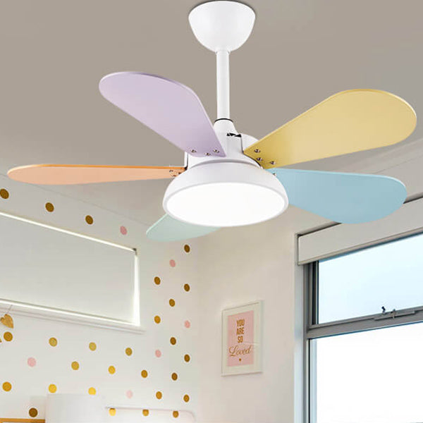 Lumendat Simple Colorful Round Fan Leaf Kids Downrods Ceiling Fan Light Lumendat