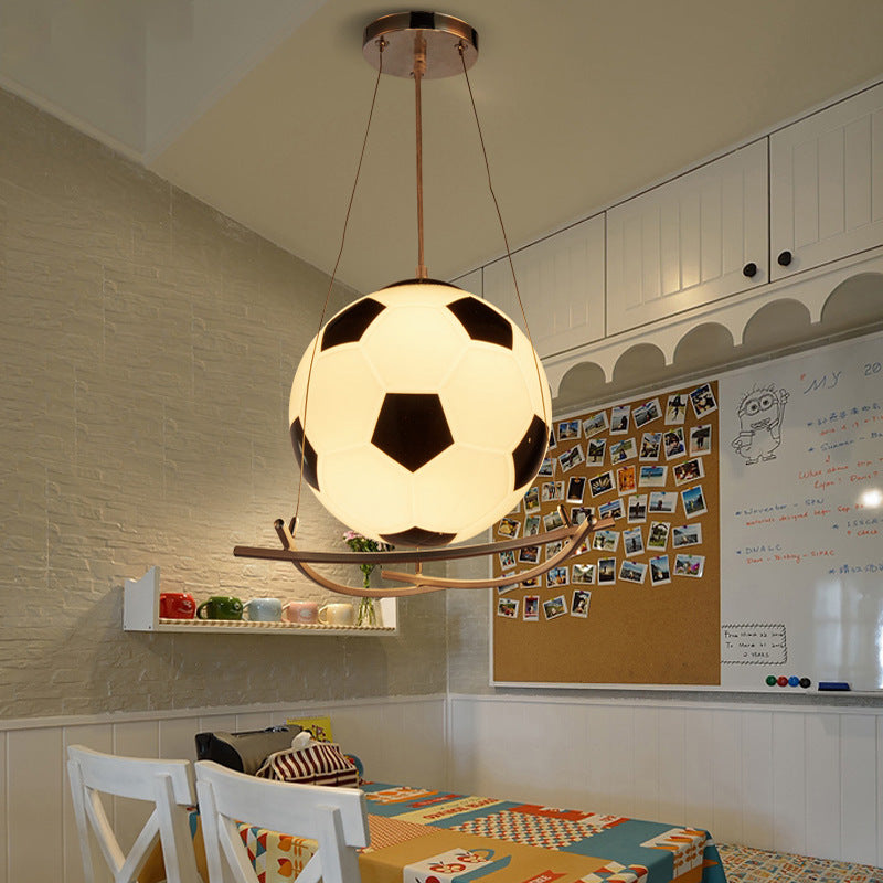 Cartoon Creative Soccer Glass Iron 1-light Kids Pendant Light
