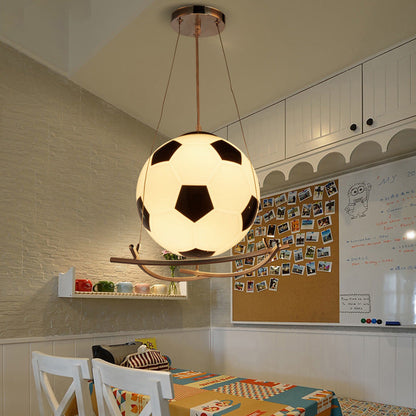 Cartoon Creative Soccer Glass Iron 1-light Kids Pendant Light