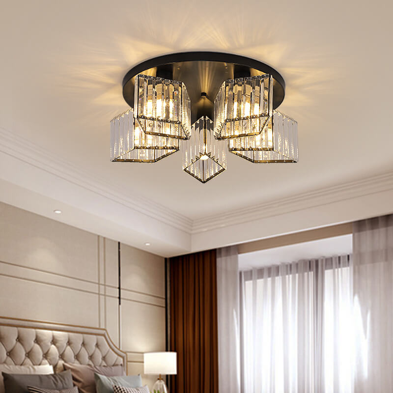 Modern Luxury Diamond Shaped Iron Crystal 3/4/5/6 Light Semi-Flush Mount Ceiling Light Lumendat