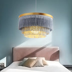 Contemporary Scandinavian Tassel Round Silk Polyester Iron 1-light Pendant Light for Bedroom BulbSquare