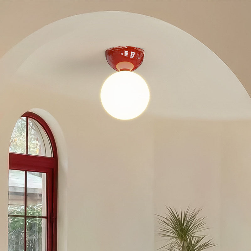 Contemporary Scandinavian Iron Spherical Glass Shade 1-Light Semi-Flush Mount Ceiling Light For Hallway Lumendat