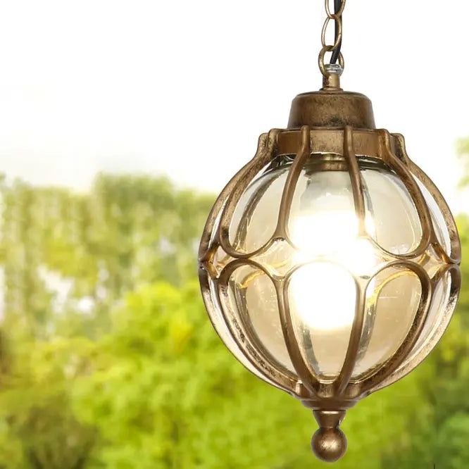 Traditional European Waterproof Aluminum Iron Glass Ball 1-light Pendant Light for Outdoor Patio BulbSquare