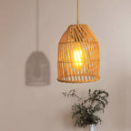 Vintage Rattan Weaving Dome Column 1-light Pendant Light BulbSquare