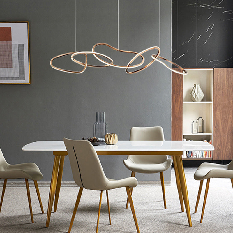 Contemporary Nordic Stainless Steel Round Toroidal LED Chandeliers for Dining Room