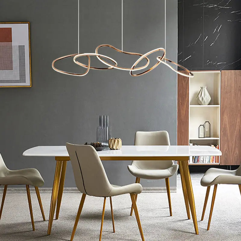 Contemporary Nordic Stainless Steel Round Toroidal LED Chandeliers for Dining Room modern luxury lighting fixture
