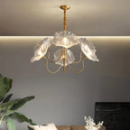 Modern Art Deco Gold Finish Frame Lotus Leaf Glass Shade 3/6-light Chandelier for Living Room Lumendat