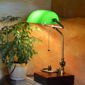 Traditional Vintage Square Green Shade Glass Solid Wood Iron 1-Light Table Lamp For Living Room Lumendat