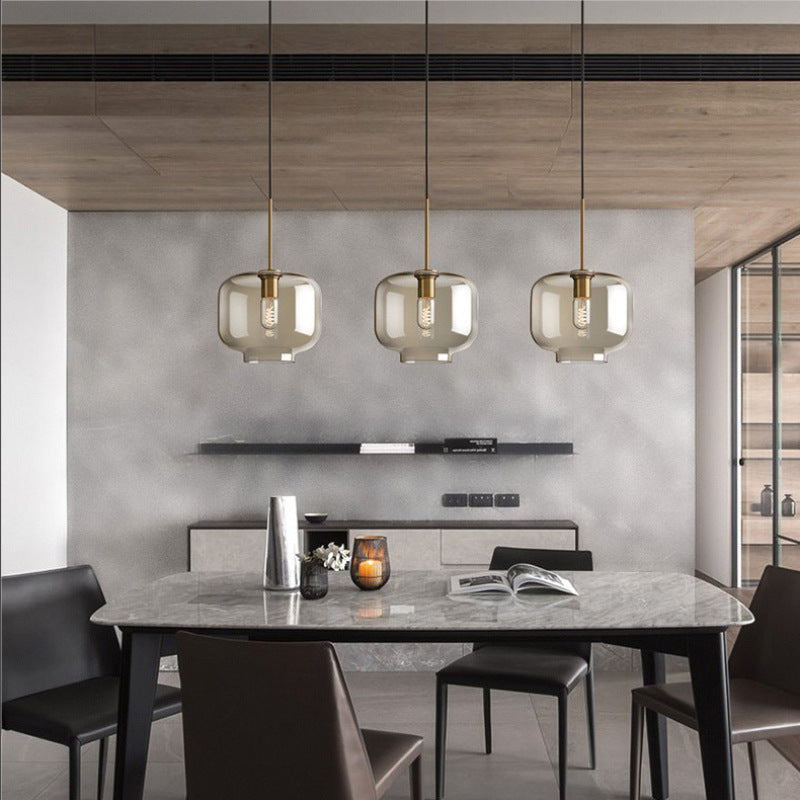 Contemporary Nordic Iron Glass Round Geometric Jar 1-Light Pendant Light For Living Room & Bedroom Lumendat