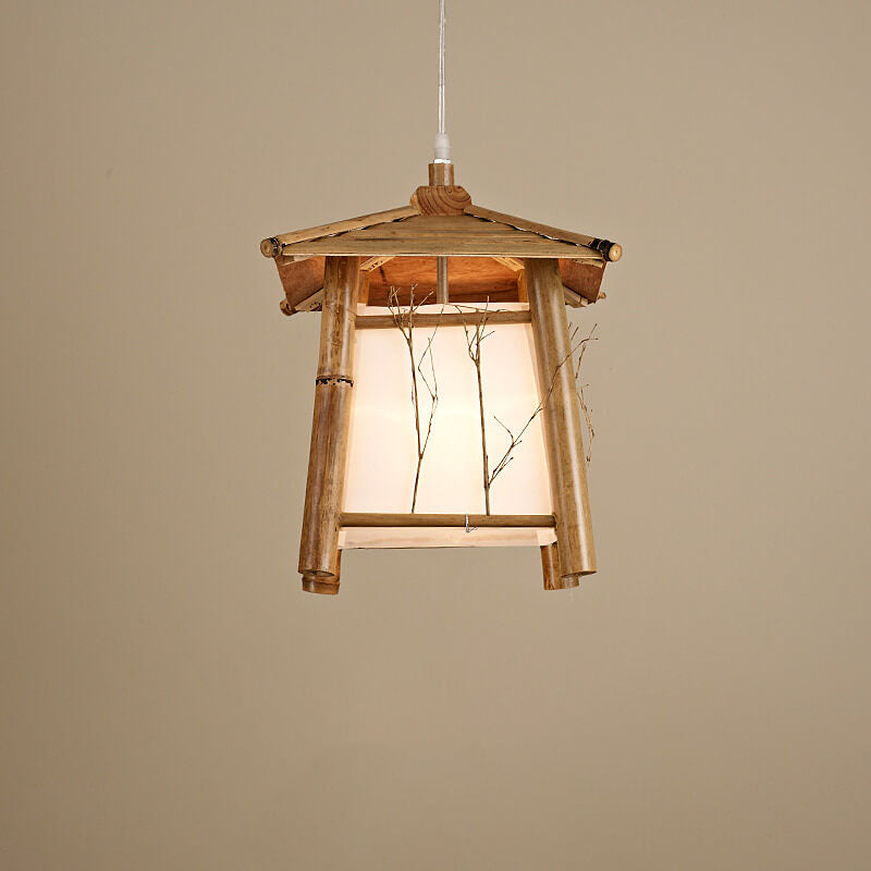 Japanese Rustic Vintage Bamboo Weaving 1-light Pendant Light BulbSquare