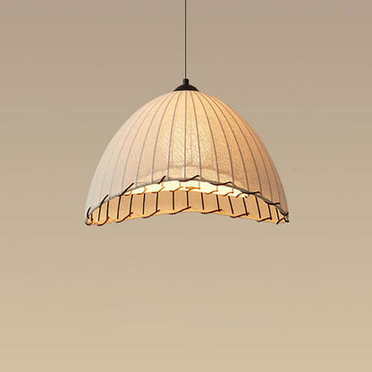 Japanese Wabi-sabi Striped Fabric Dome 1-Light Pendant Light
