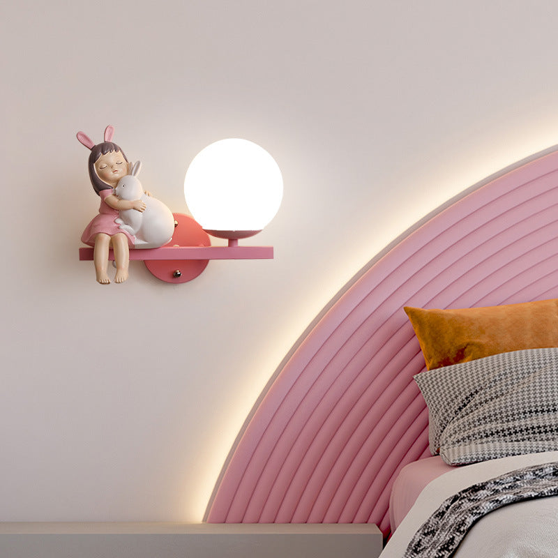 Contemporary Creative Kids Girls Unicorn Orb Resin Iron Glass 1-Light Wall Sconce Lamp For Bedroom Lumendat