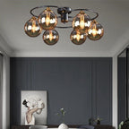 Modern Mid-Century Iron Frame Magic Bean Glass Shade 4/6-Light Semi-Flush Mount Ceiling Light For Living Room Lumendat