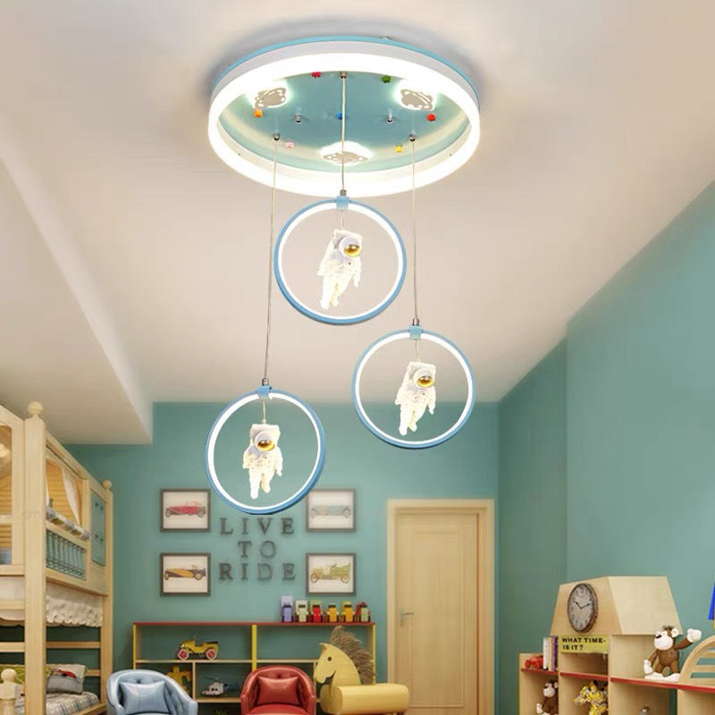 Modern Art Deco Round Astronaut Fairy Princess Acrylic Iron LED Flush Mount Ceiling Light for Bedroom