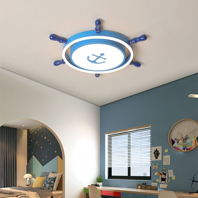 Lumendat Modern Children's Pirate Ship Rudder Iron Acrylic LED Flush Mount Ceiling Light Lumendat