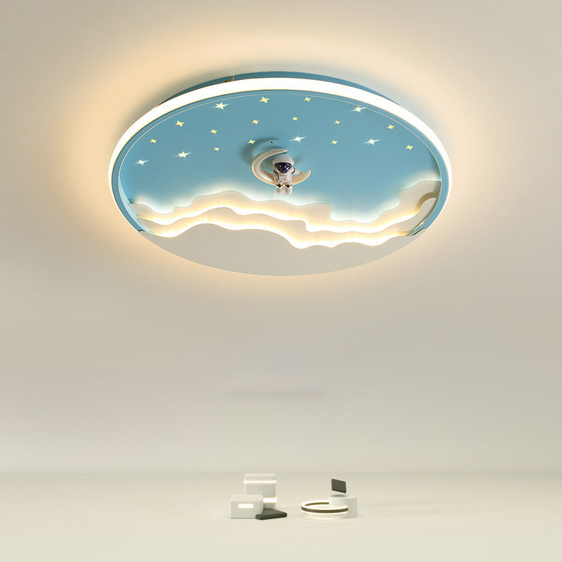 Lumendat Contemporary Creative Kids Round Cloud Astronaut Iron LED Flush Mount Ceiling Light For Bedroom Lumendat