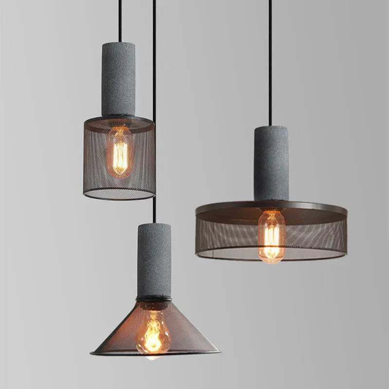 Contemporary Industrial Cylindrical Tapered Cement Iron 1-light Pendant Light for Living Room Lumendat