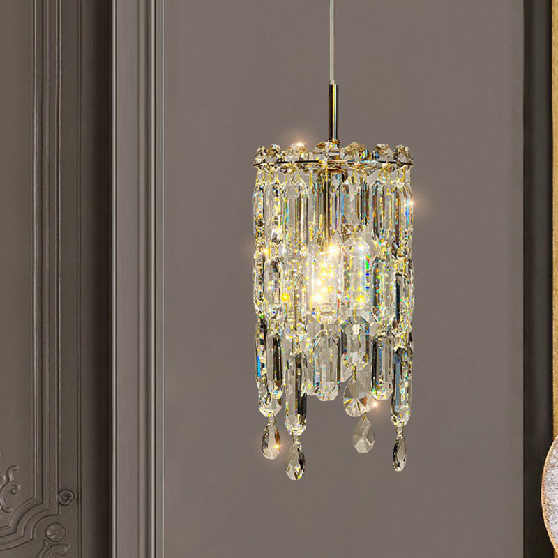 Modern Art Deco Cylinder Metal Crystal 1-light Pendant Light for Living Room