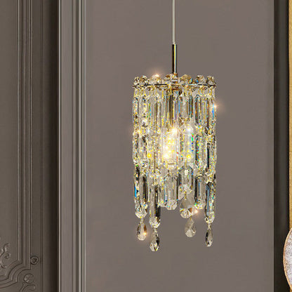 Modern Art Deco Cylinder Metal Crystal 1-light Pendant Light for Living Room