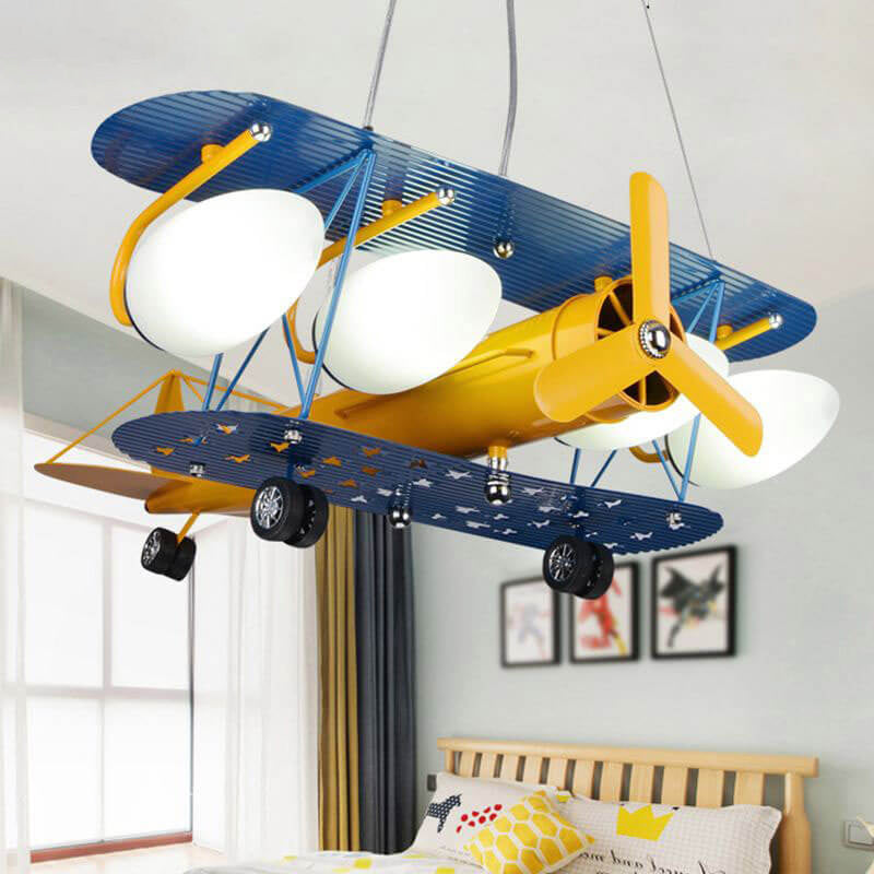 Lumendat Contemporary Creative Cartoon Metal Aircraft Glass Shade 5-Light Kids Chandelier For Bedroom Lumendat