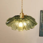 Traditional Vintage Lotus Leaf Glass Brass 1-light Pendant Light for Living Room BulbSquare