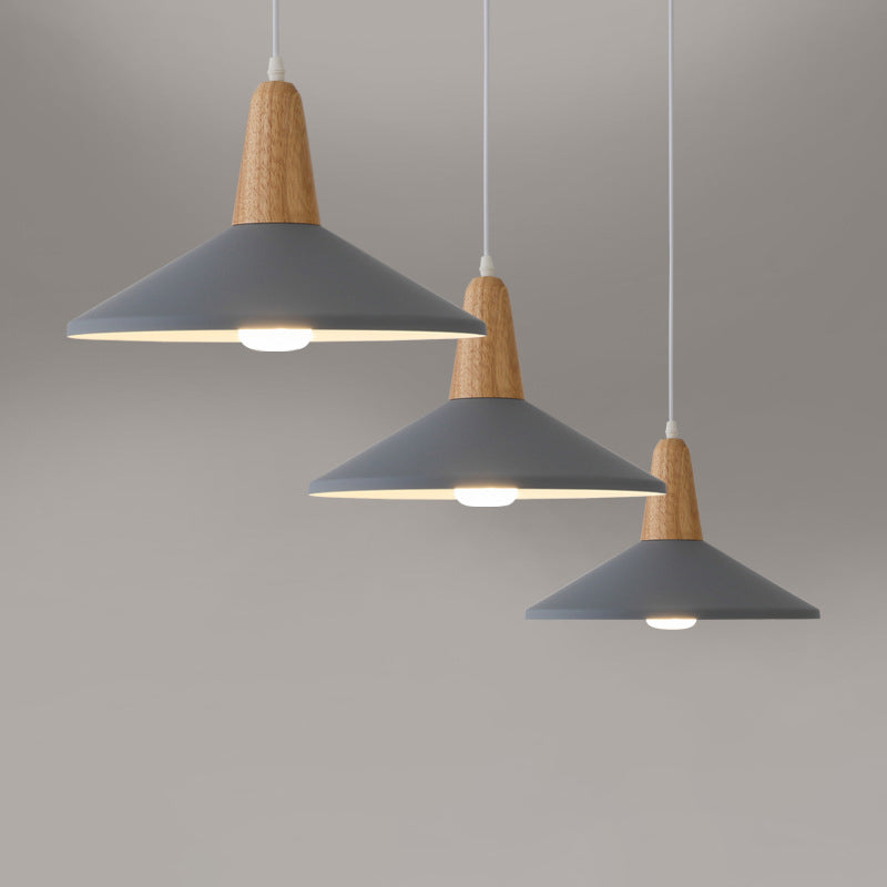 Nordic Minimalist Macaron Solid Color Aluminum Wood 1-light Pendant Light BulbSquare