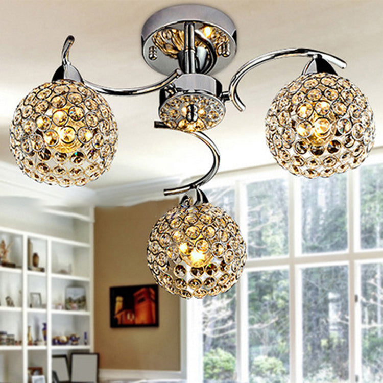 Modern Art Deco Round Hollowed Out Orb Iron Crystal 3-light Semi-flush Mount Ceiling Light for Living Room