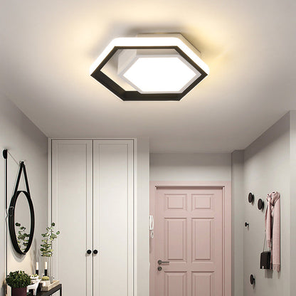 Modern Minimalist Geometric Hexagonal Ring LED Flush Mount Ceiling Light
