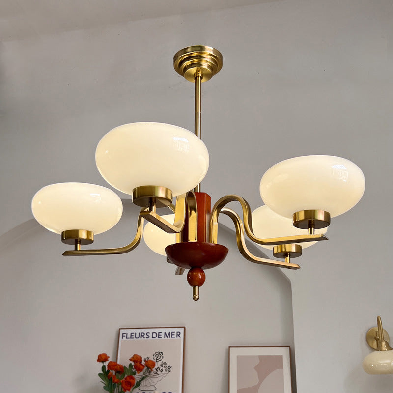 Traditional Vintage Metal Glass Oval Round 3/5 Light Chandeliers for Living Room